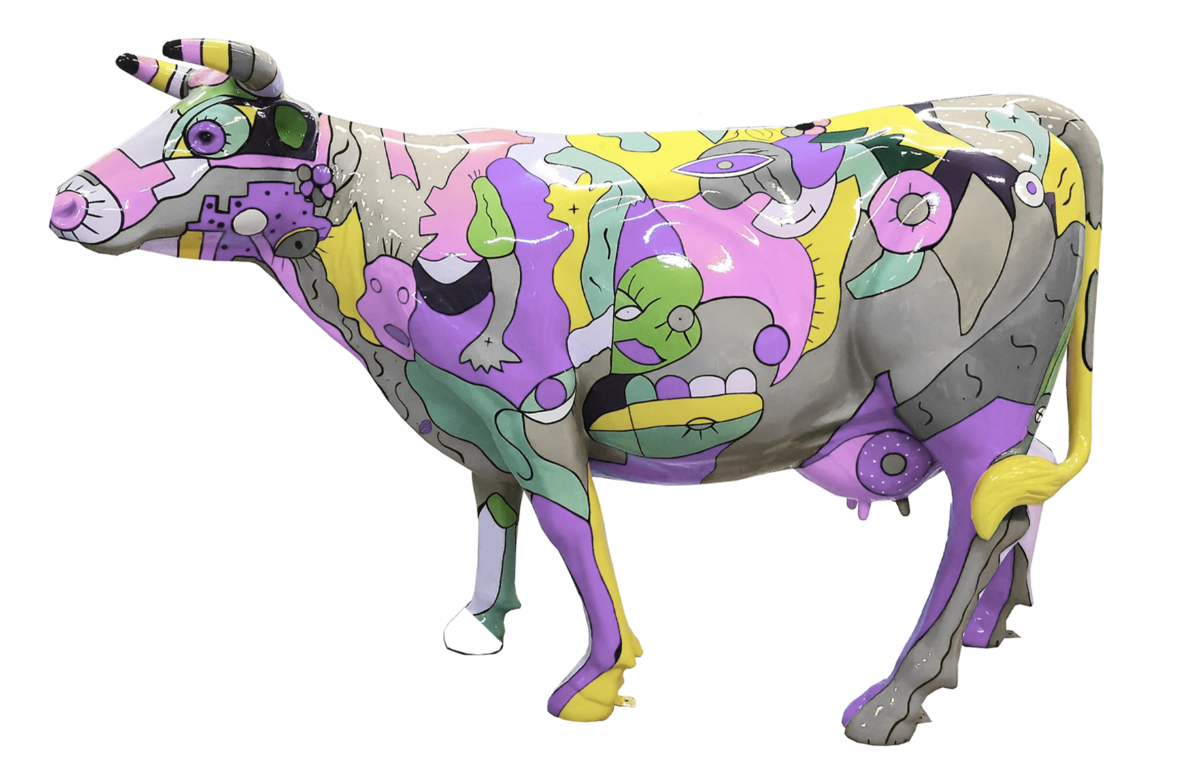 Abstrakte Lebensgroße Kuh - Pop Art a la Picasso - Deko Hochglanz - 210 cm