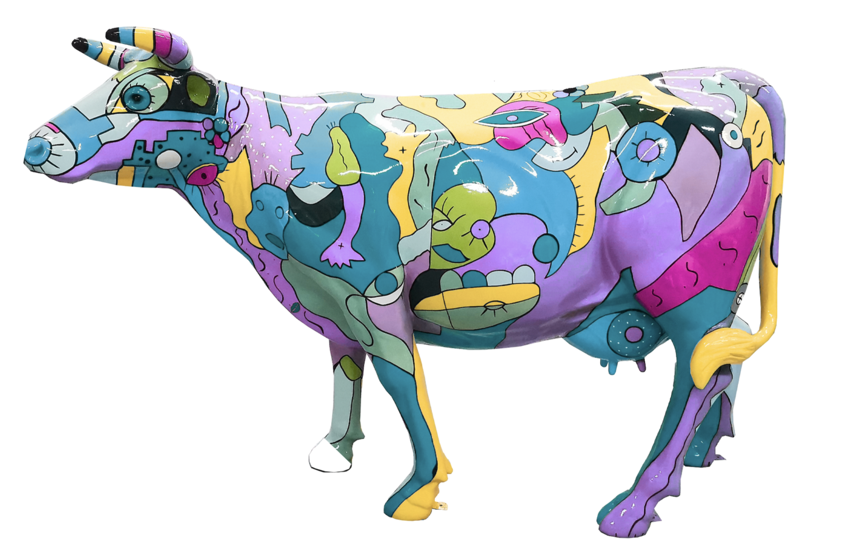 Abstrakte Lebensgroße Kuh - Pop Art a la Picasso - Deko Hochglanz - 210 cm