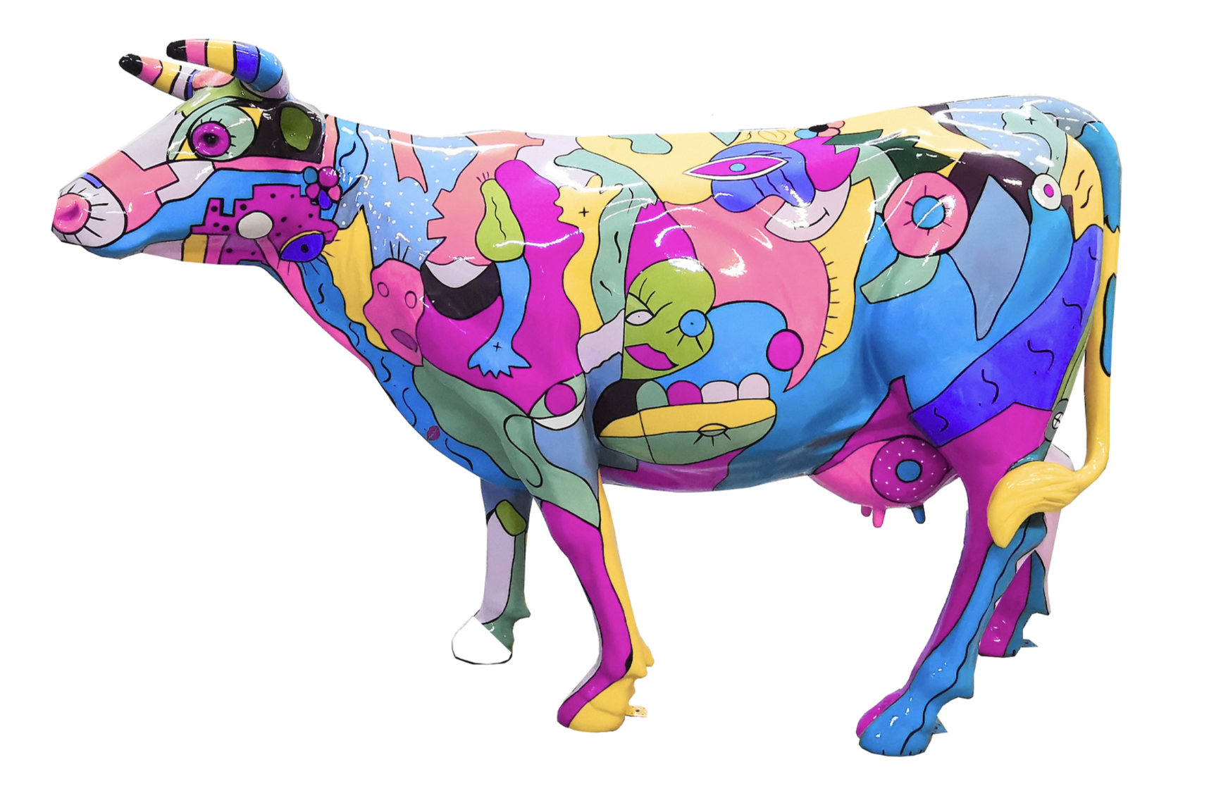 Abstrakte Lebensgroße Kuh - Pop Art a la Picasso - Deko Hochglanz - 210 cm