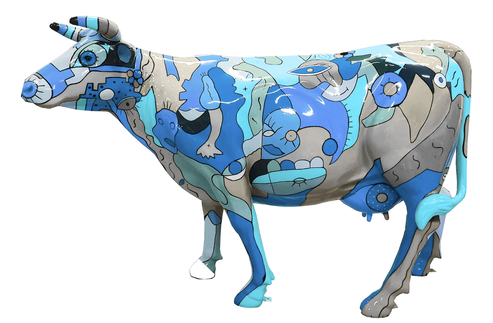Abstrakte Lebensgroße Kuh - Pop Art a la Picasso - Deko Hochglanz - 210 cm